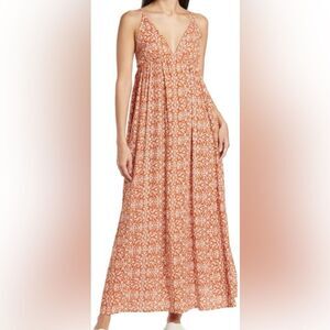 No One Cares NWT Rust Floral Tie Back Adjustable Spaghetti Straps Maxi Dress L